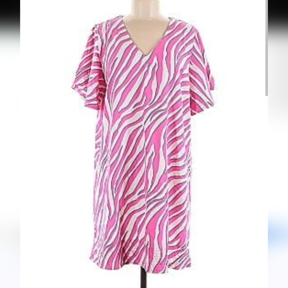VOY NWT Pink Zebra Print Flutter Sleeve Shift Dress Small - Picture 4 of 13